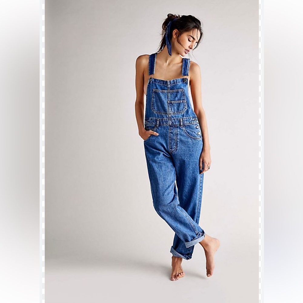 We the free ziggy straight leg denim overall size small blue